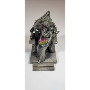 Pewter Fantasy Sorceress Throne Figurine Dragon Chair Rainbow Crystal Ball Gem
